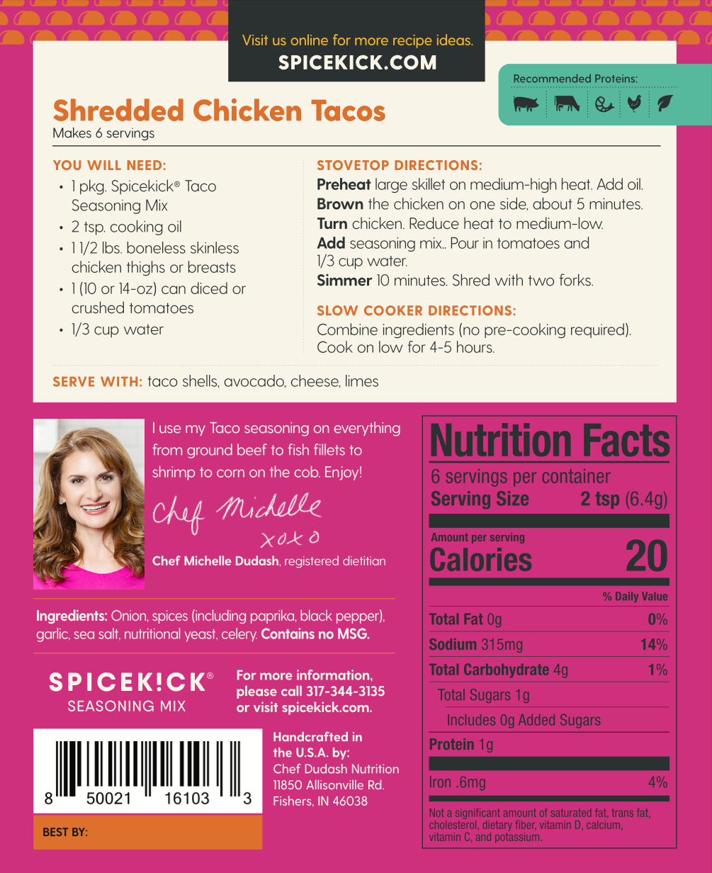 Spicekick - Vente Mélanges d'épices séchées - Mélange d'assaisonnements pour tacos Spicekick, sans gluten et sans produits laitiers2