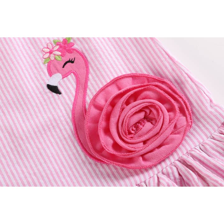 Lil Cactus - Wholesale Dress - Kids - Pink Seersucker Flamingo Ruffle Dress2