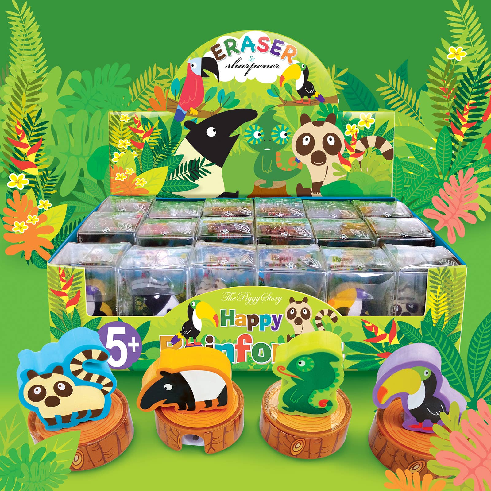 The Piggy Story - Vente Gomme – enfant - Gomme et taille-crayon - Happy Rainforest0