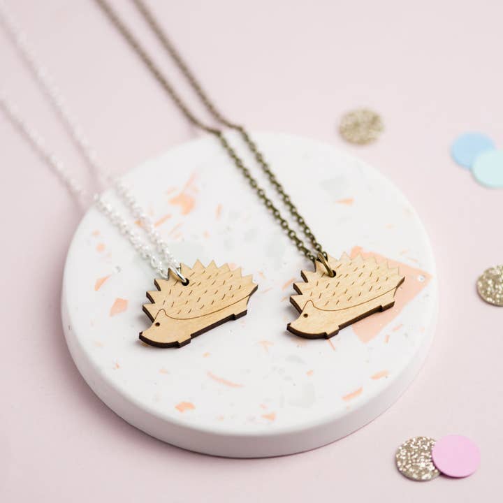 Wooden Hedgehog Necklace for wholesale by Ginger Pickle