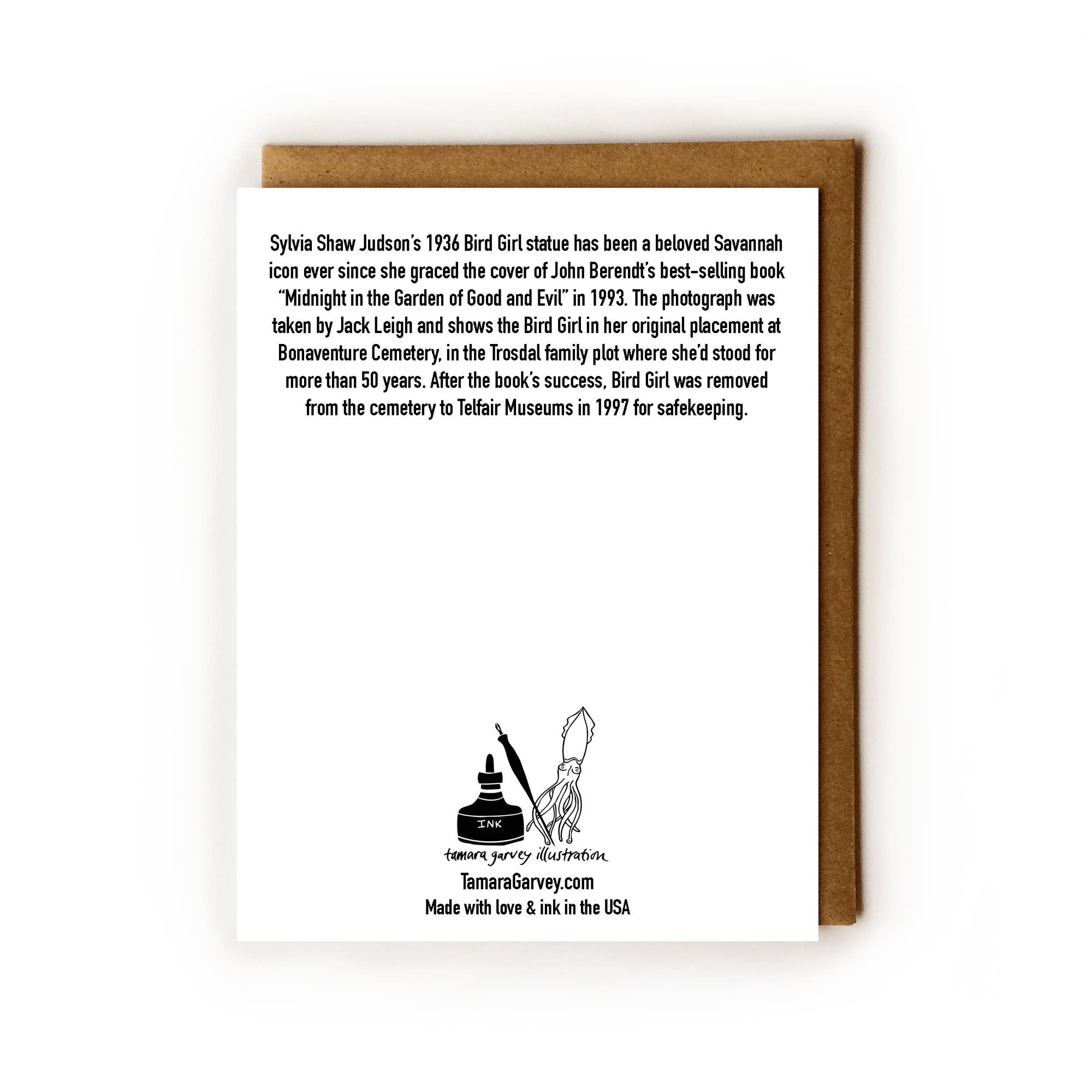 Tamara Garvey Illustration - Wholesale Everyday Greeting Card - Bird Girl of Bonaventure (Savannah, GA) Blank Card1