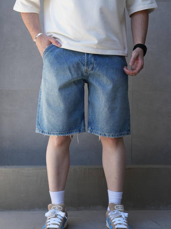 Distressed Relaxed Fit Men's Denim Shorts 1313 for wholesale by Monocloth