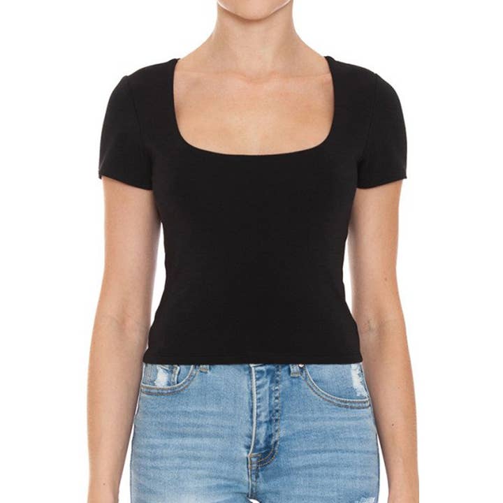 Timeless - Wholesale Shirt - Women's - SQUARE NECK SHORT SLEEVE TOP DOUBLE LAYERED3