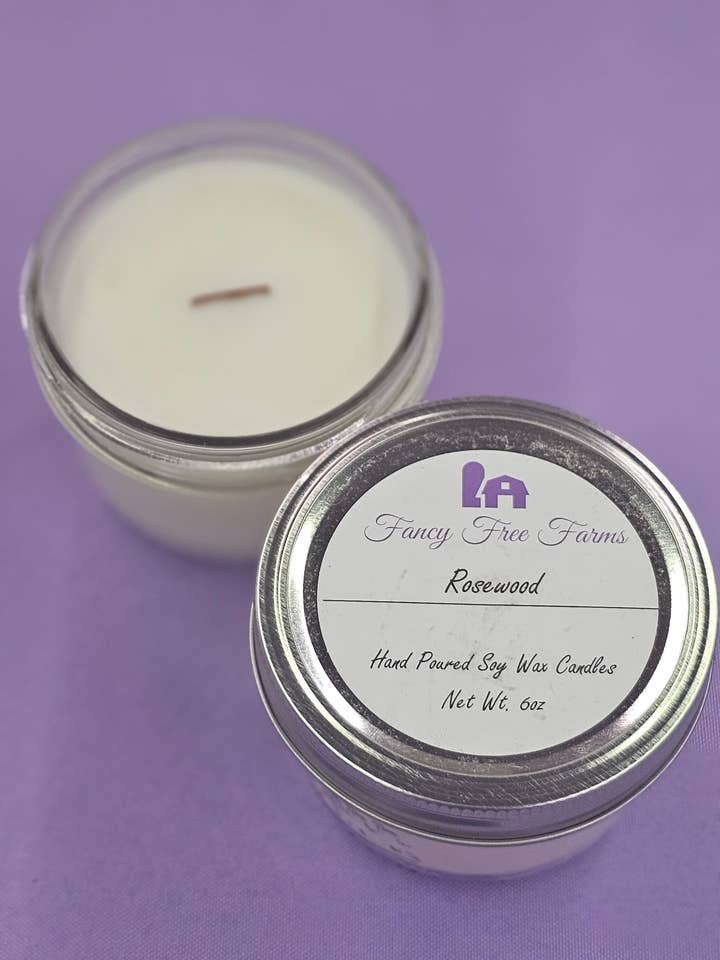 Rosewood Soy Candle for wholesale by Fancy Free Farms