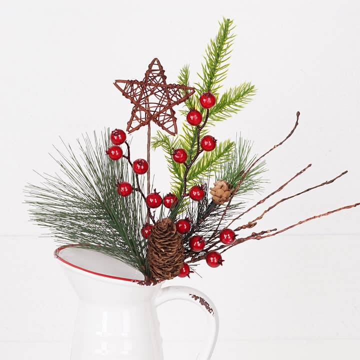 Holiday Depot Inc. - Wholesale Christmas Decoration - 30367- 20in Spray-Mix pinecones with crabapples an twig star