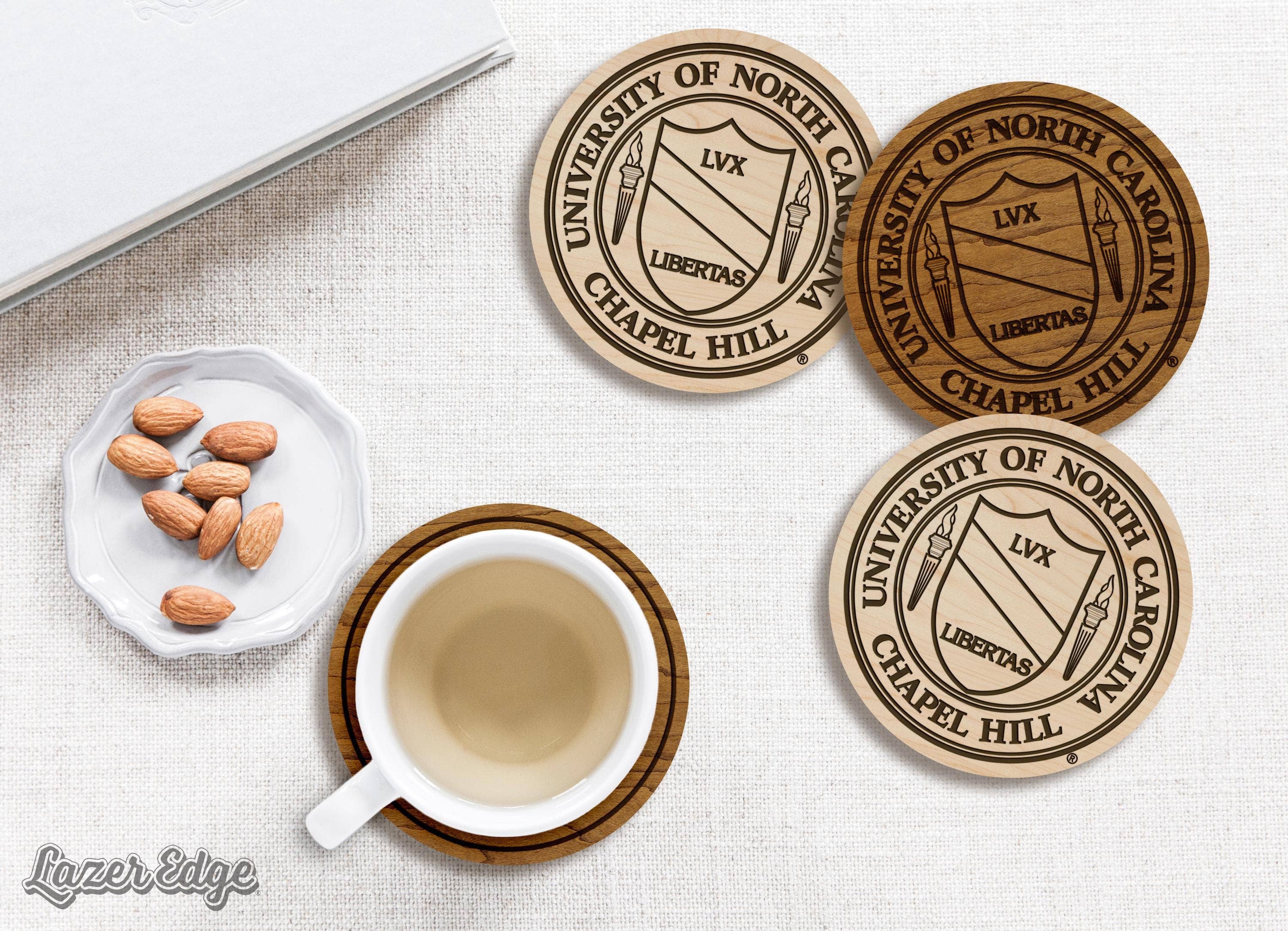 LazerEdge - Wholesale Coasters - University of North Carolina Chapel Hill Seal Coaster – Crafted from Cherry or Maple Wood – UNC Tarheels2