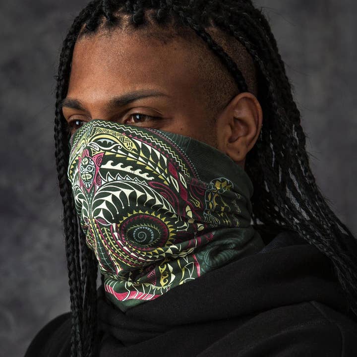 Ta Moko Neck Gaiter - Olive for wholesale on Faire
