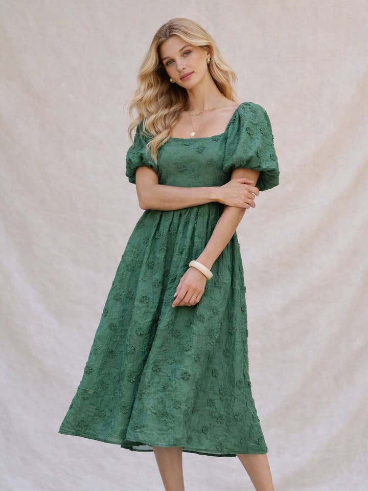 Endless Blu – wholesale Dress – Women's – YD5018 Embroidered Puff-Sleeve Midi Dress12