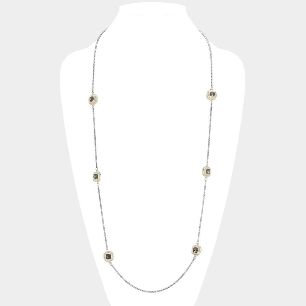 Sensibling Corp. - Wholesale Pendant/Charm Necklace - 14K Gold Plated Two Tone Square Pendant Station Necklace6