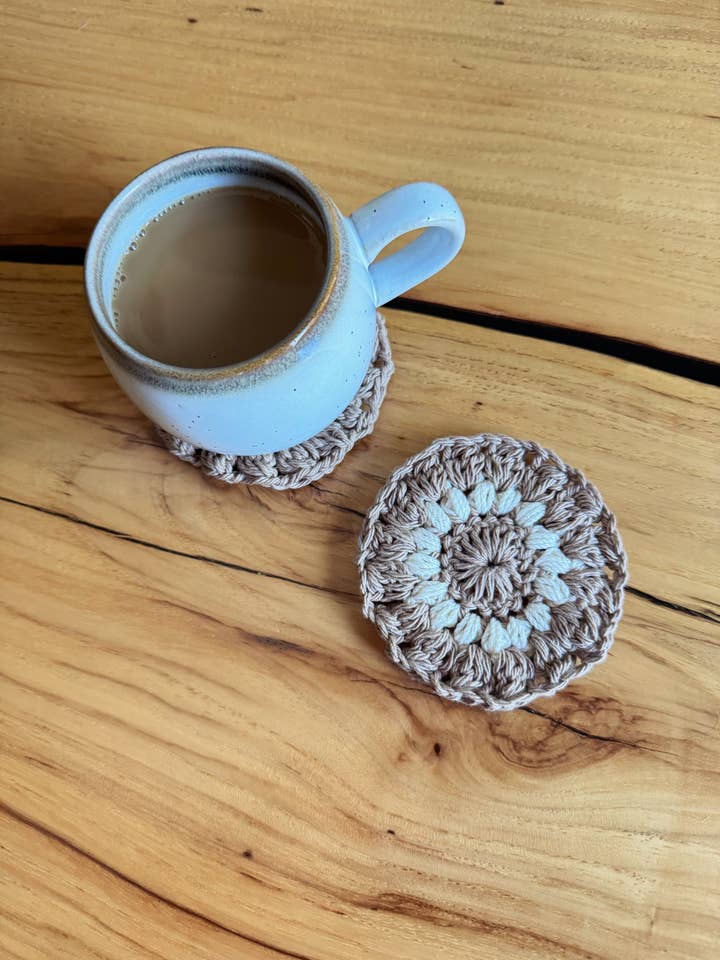 Sunburst Granny Square Crochet Coaster - Set of 4 Tan for wholesale by Another Row
