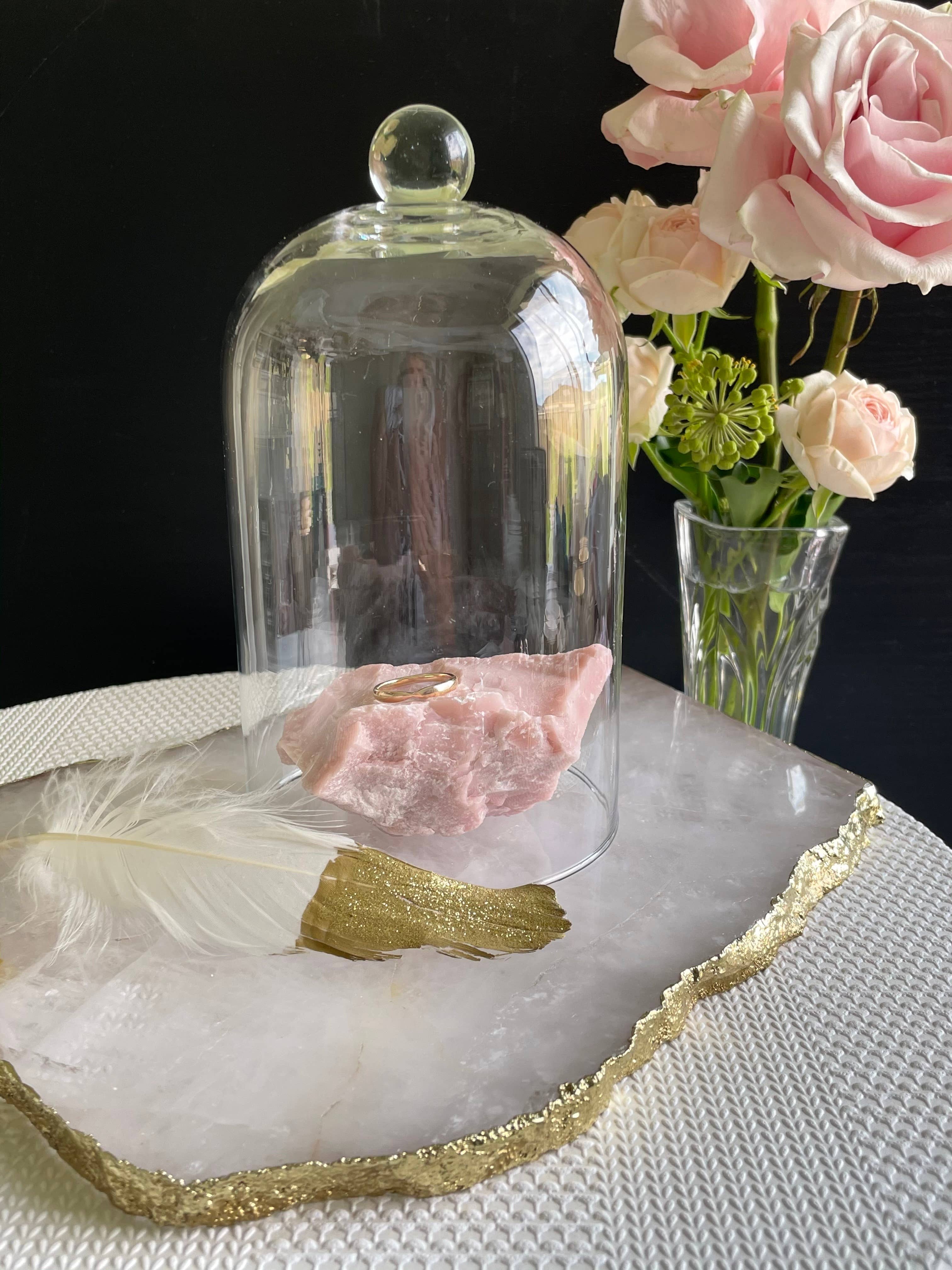 Cocobowlz™ – Großhandel Servierplatten – Elegante Rosenquarz-Kristallplatte/-scheibe - Großer Goldrand1