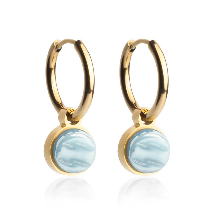Mix & Match hoop earrings with pendant • gold/sky blue • 16 mm for wholesale by ALEXASCHA