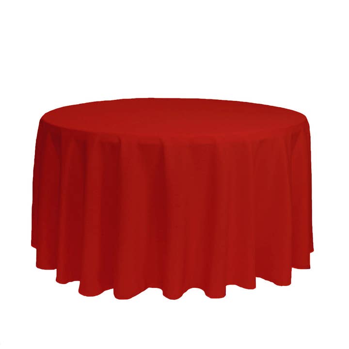 120 inch Polyester Round Tablecloth Red for wholesale by YOUR CHAIR COVERS