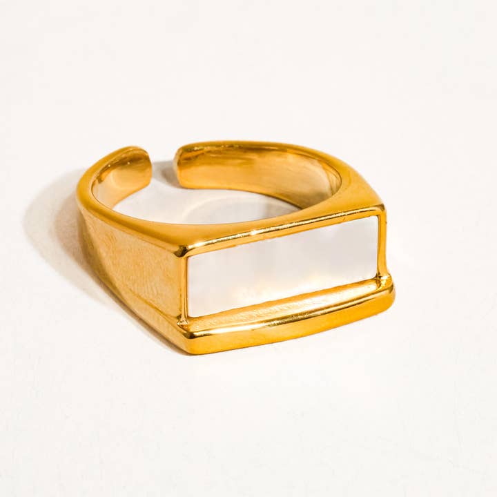 Sawyer 18K Gold Non-Tarnish Rectangle Shell Statement Ring for wholesale on Faire