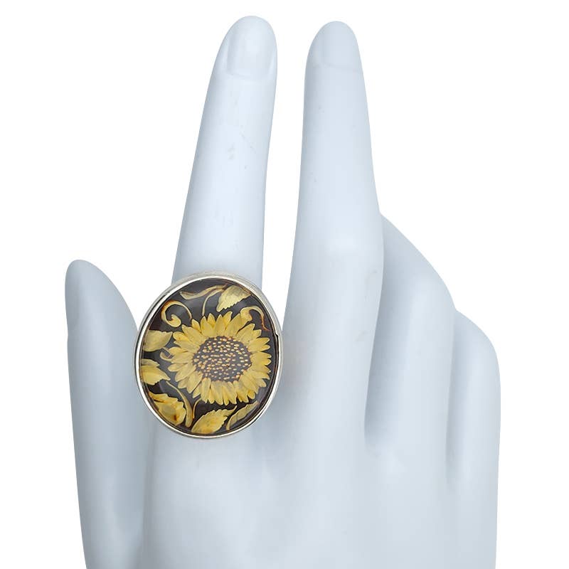 Amberman – wholesale Cocktail/statement ring – Sunflower Amber Cameo Adjustable Ring3