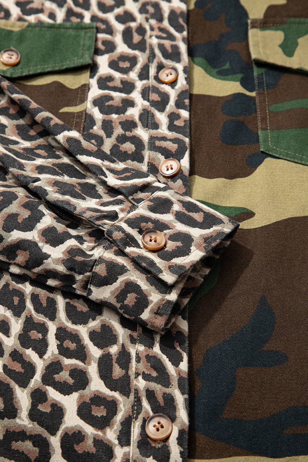 Brown Leopard Camo Patchwork Oversized Shacket for wholesale on Faire8