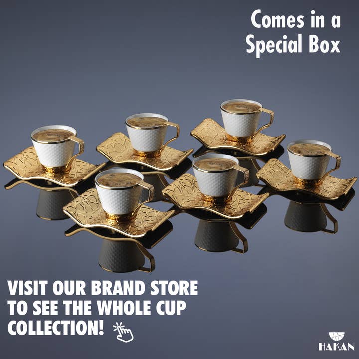 Hakan – wholesale Coffee/tea cup – Fancy Turkish Coffee Cups Set of 6 Gold, 18 Pieces, 2.7 Oz5