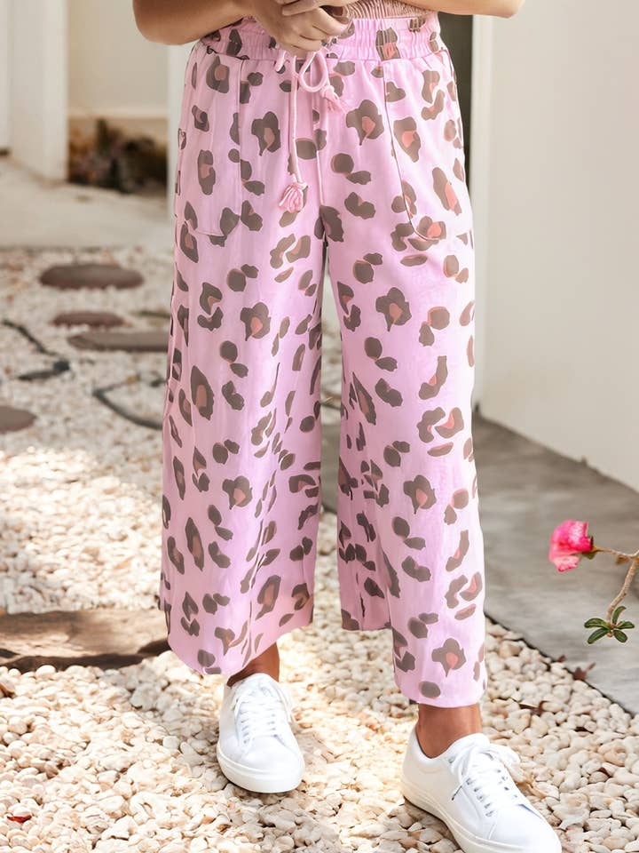 LDC Drawstring Leopard Print Patch Pocket Loose Pants for wholesale by Little Daisy Closet