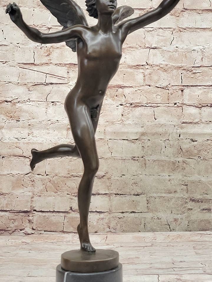 Hot Cast Bronze Art Deco Nøgen Mandlig Vinget Engel Skulptur Statue Figur af Dumont for engroshandel hos Bronzhaus