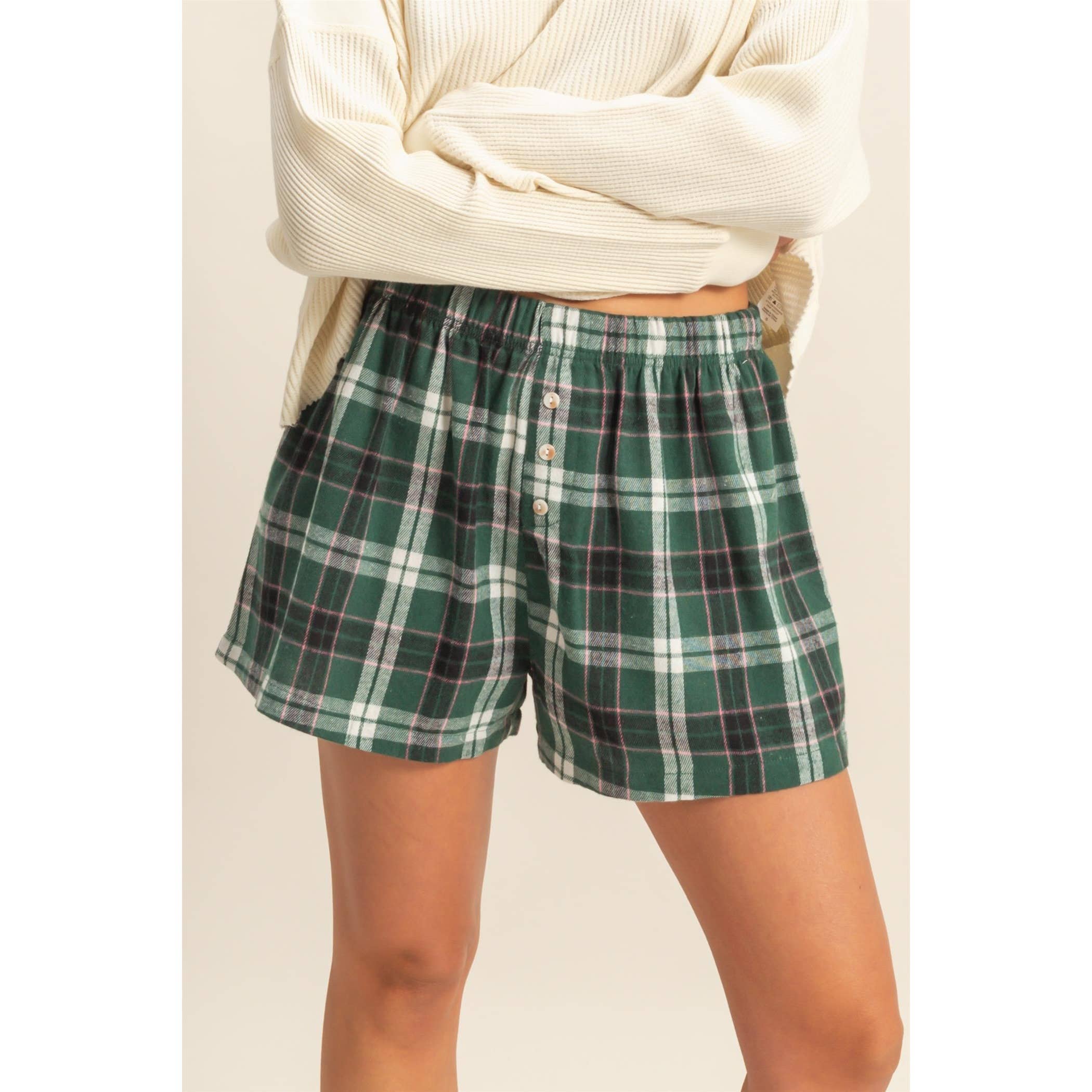 Double Zero - Wholesale Shorts - Women's - Button-Front Flannel Boxer Shorts16