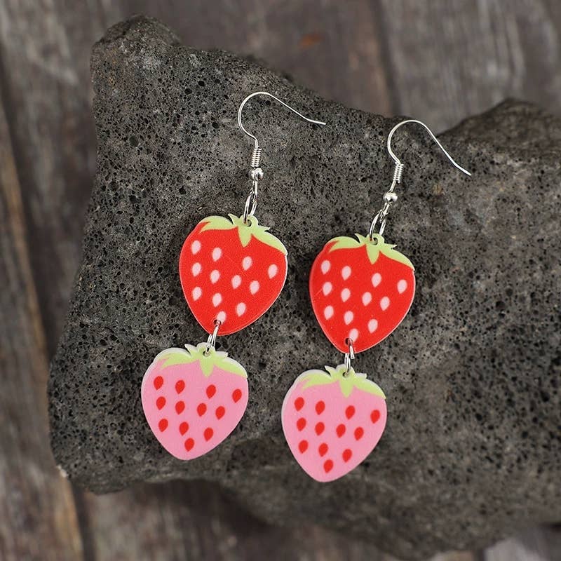 Multi Fresh and Sweet Two-Strawberry Acrylic Earrings SP541 for wholesale on Faire2