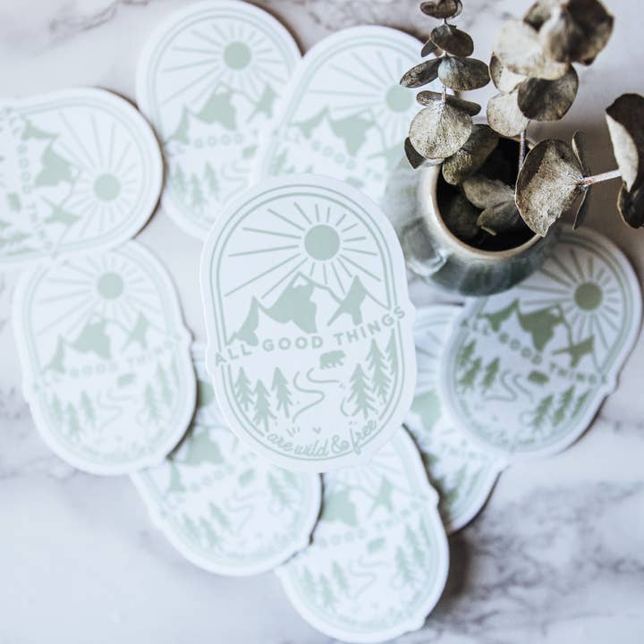 All Good Things Are Wild & Free Glossy Vinyl Sticker for wholesale by West Creek Mercantile