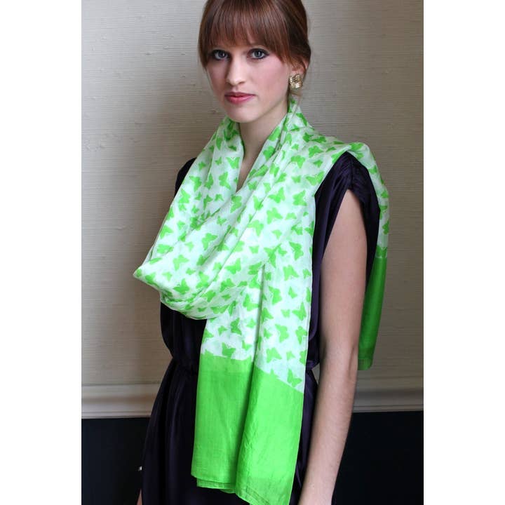 Viverano Organics - Vendita all'ingrosso Sciarpa - Donna - Sciarpa oversize in seta con farfalle, colore: verde lime