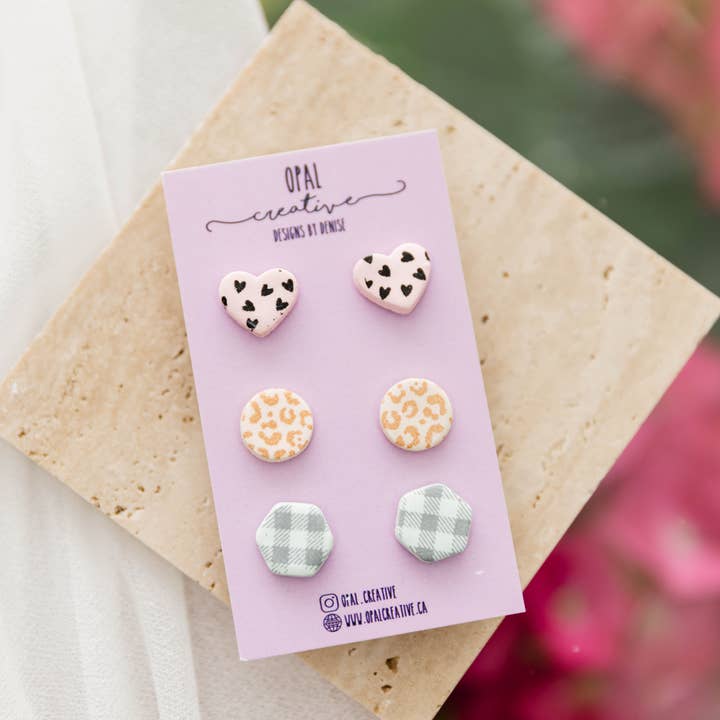 Pastel Printed Polymer Clay Stud Pack for wholesale by Opal Creative