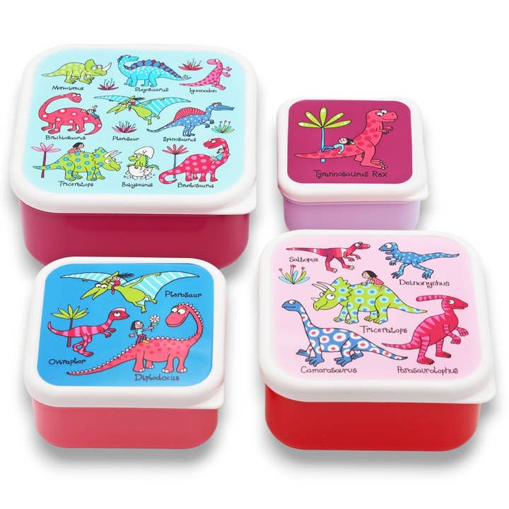 Set of 4 Dinosaur Pink Snack Boxes For Kids for wholesale by Tyrrell Katz
