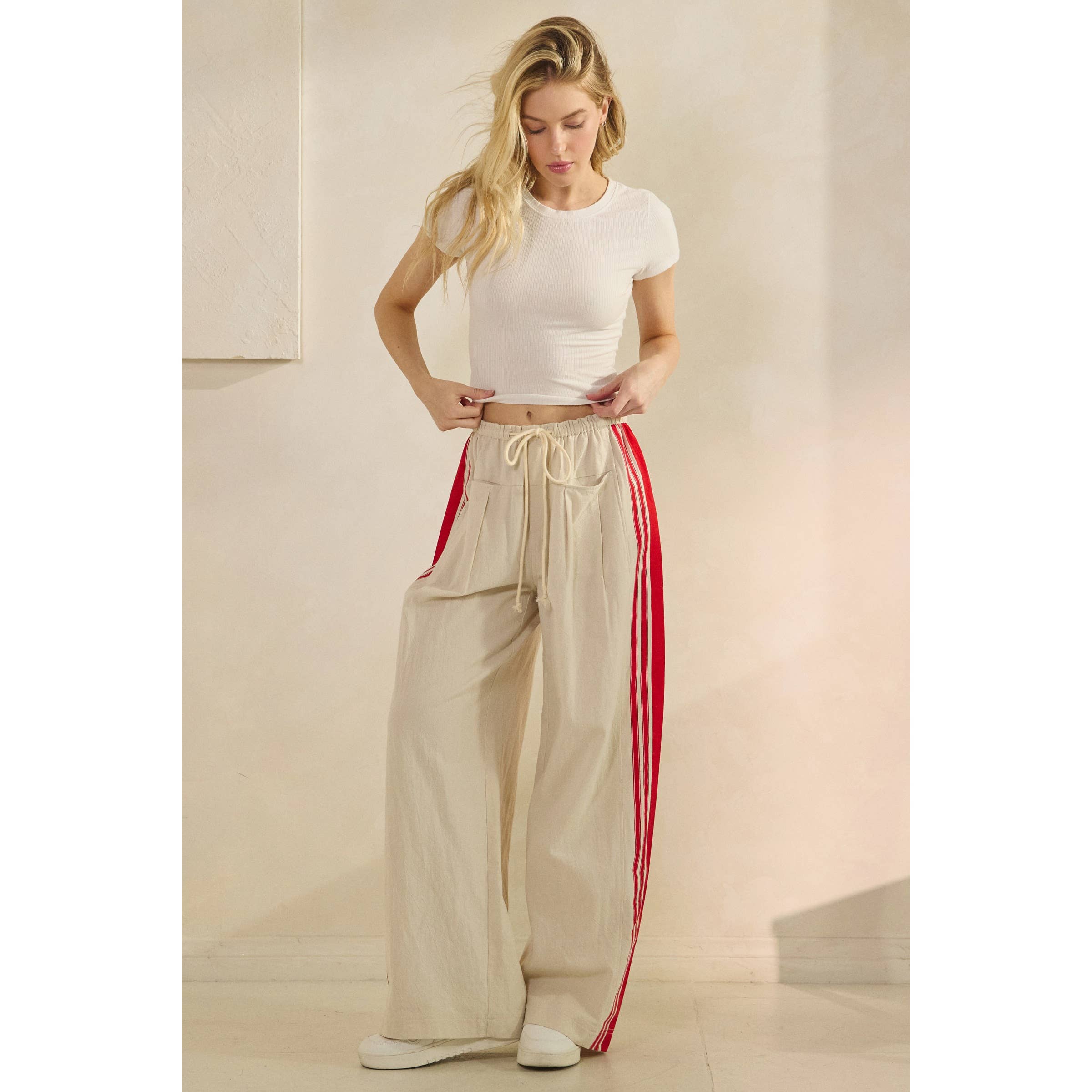 Ivory Sport Striped Wide Legged Pants for wholesale on Faire1