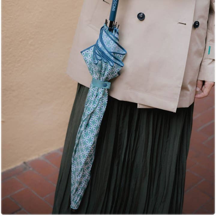 Lang vindtæt paraply - geometrisk grøn for engroshandel hos OTOMI