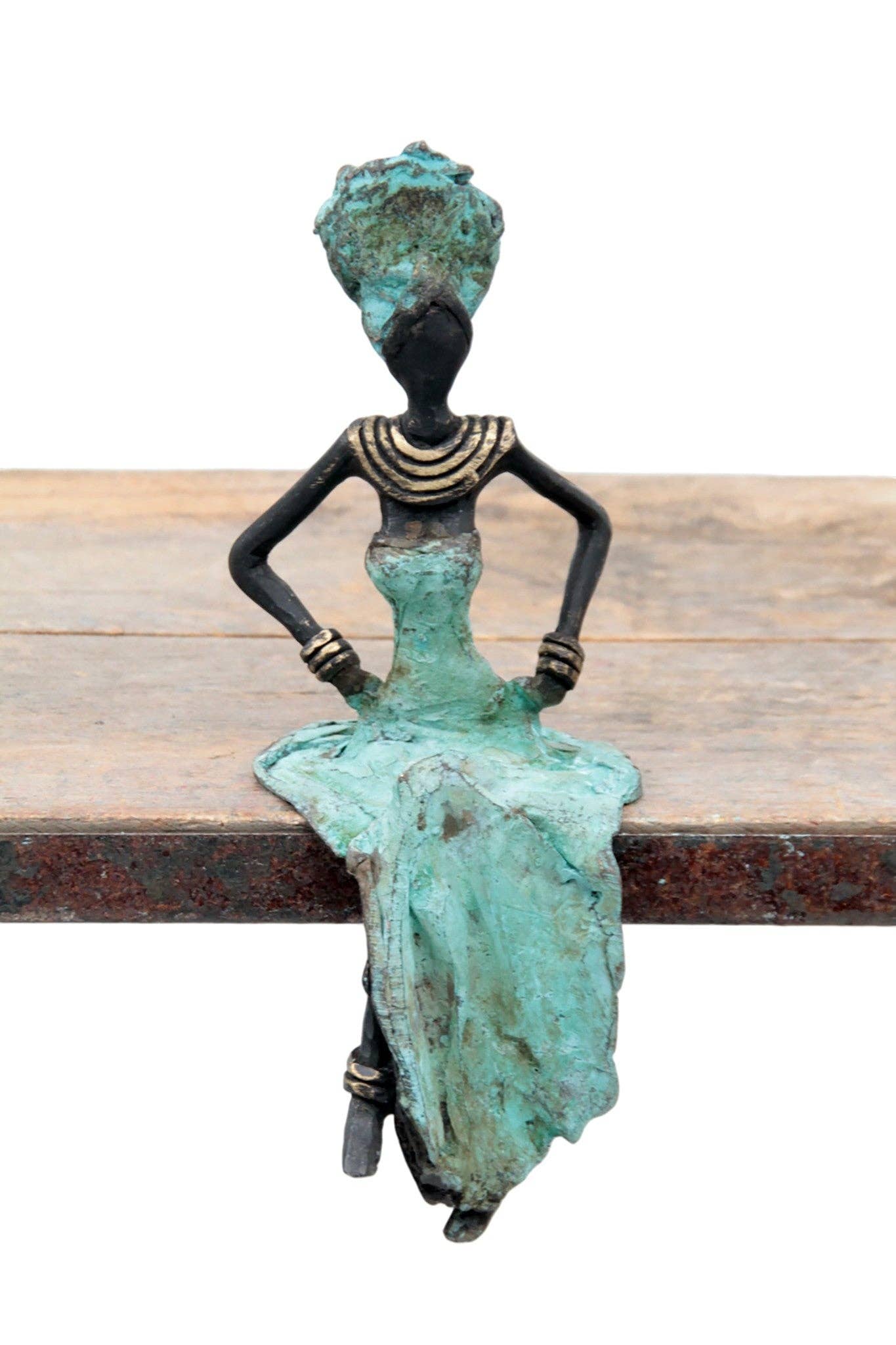 Lafi Bala - Wholesale Sculpture - Seated bronze 15 cm turquoise No. 180