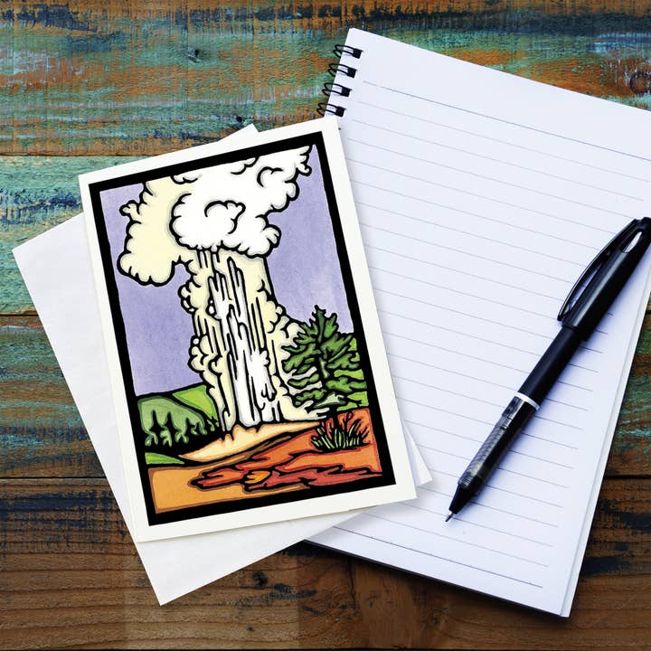 Greeting Card Old Faithful Yellowstone for wholesale by Sarah Angst Art