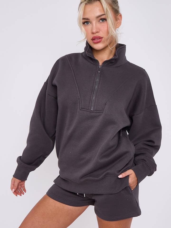 AX Labels - Wholesale Lounge Set - Women's - 1/2 Zip Top & Shorts Fleece Co-ord32