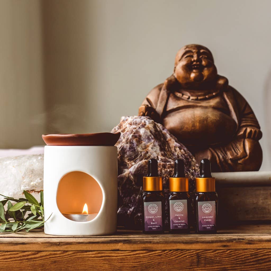 Mindful Living Co. - Venta al por mayor Quemadores de aceite - Quemador de aceite de cerámica hecho a mano - Blanco / Óxido2