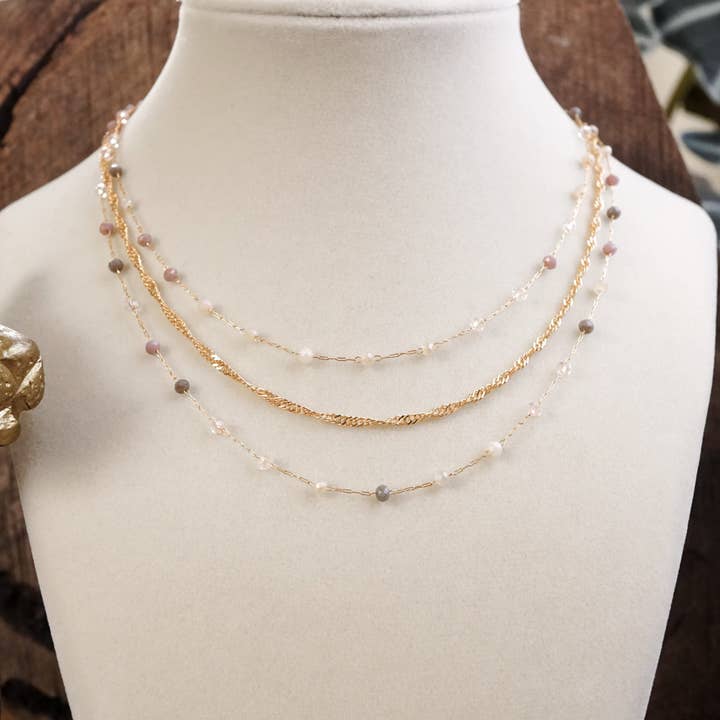 PennyLine inc - Wholesale Beaded/Pearl Necklace - Layered Whispers – Multi-Strand Dainty Beaded and Chain Necklace