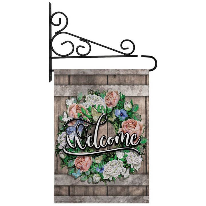 Flags Importer - Wholesale Flag - H&G Studios Welcome (Wreath Roses) 12x18in Garden Flag4