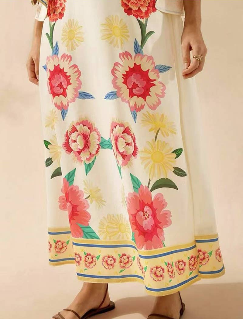 EmberLoom - Wholesale Dress - Women's - Palm Print V-Neck Midi Dress5