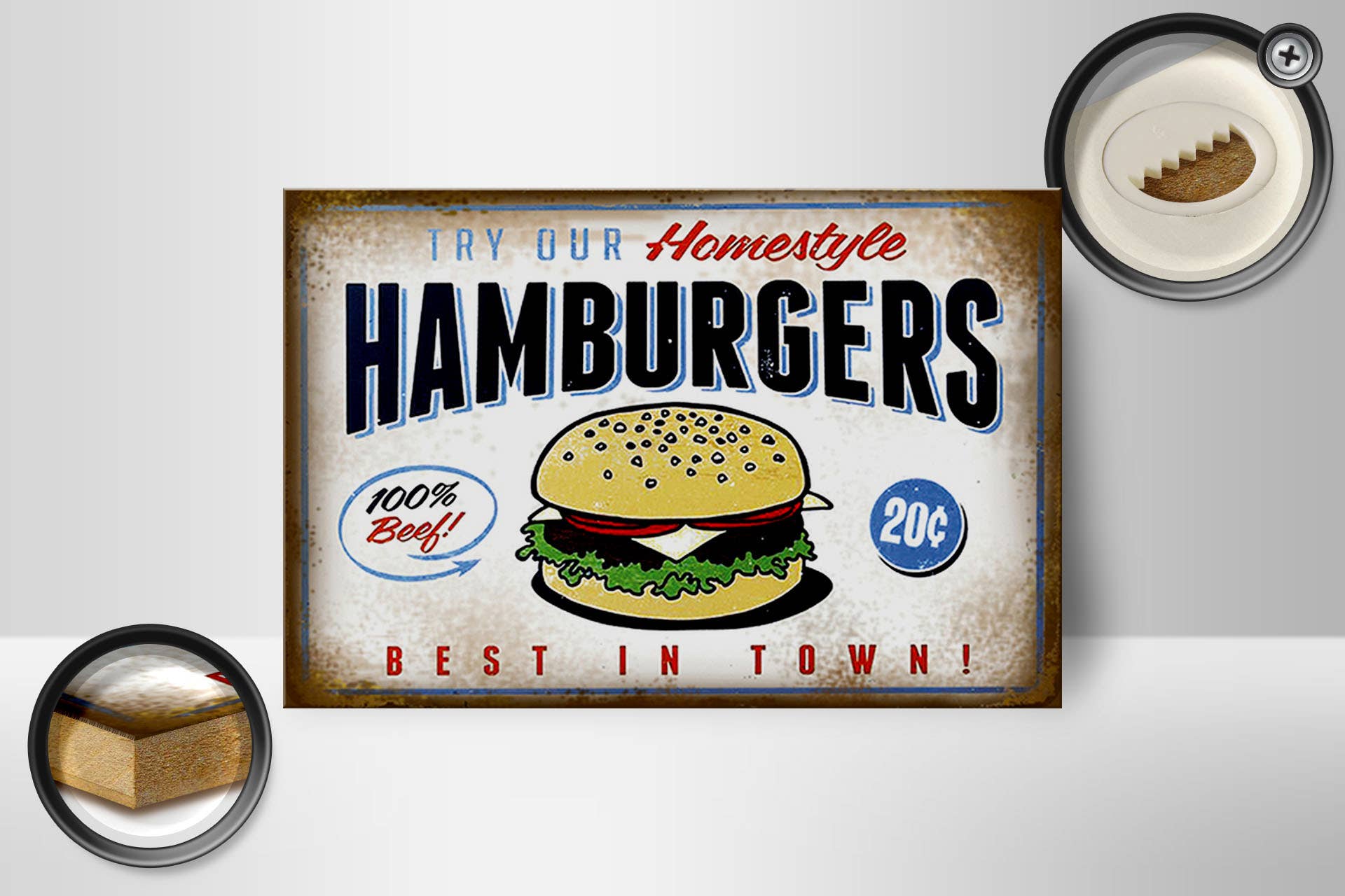 Femer - Wholesale Sign - Hamburger Best in Town 100% Beef Wooden Sign 18x12cm1