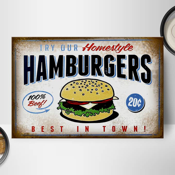 Femer - Wholesale Bord/bordje - Hamburger Best in Town 100% Rundvlees houten bord 18x12cm1