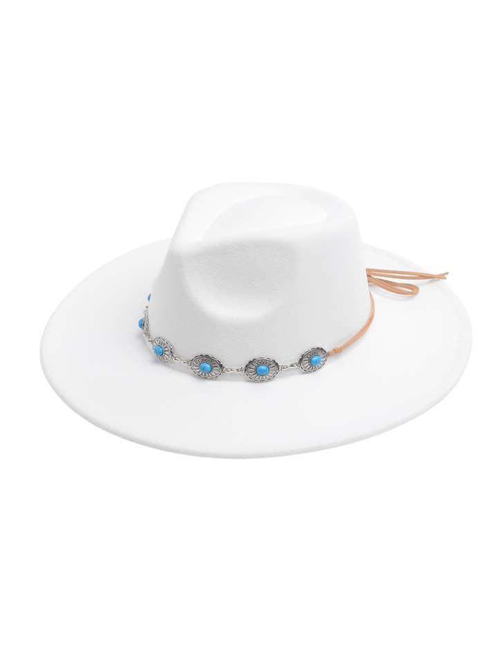 Women's Vegan Felt Rancher Hat with Silver Turquoise Band for wholesale by Lucca Couture