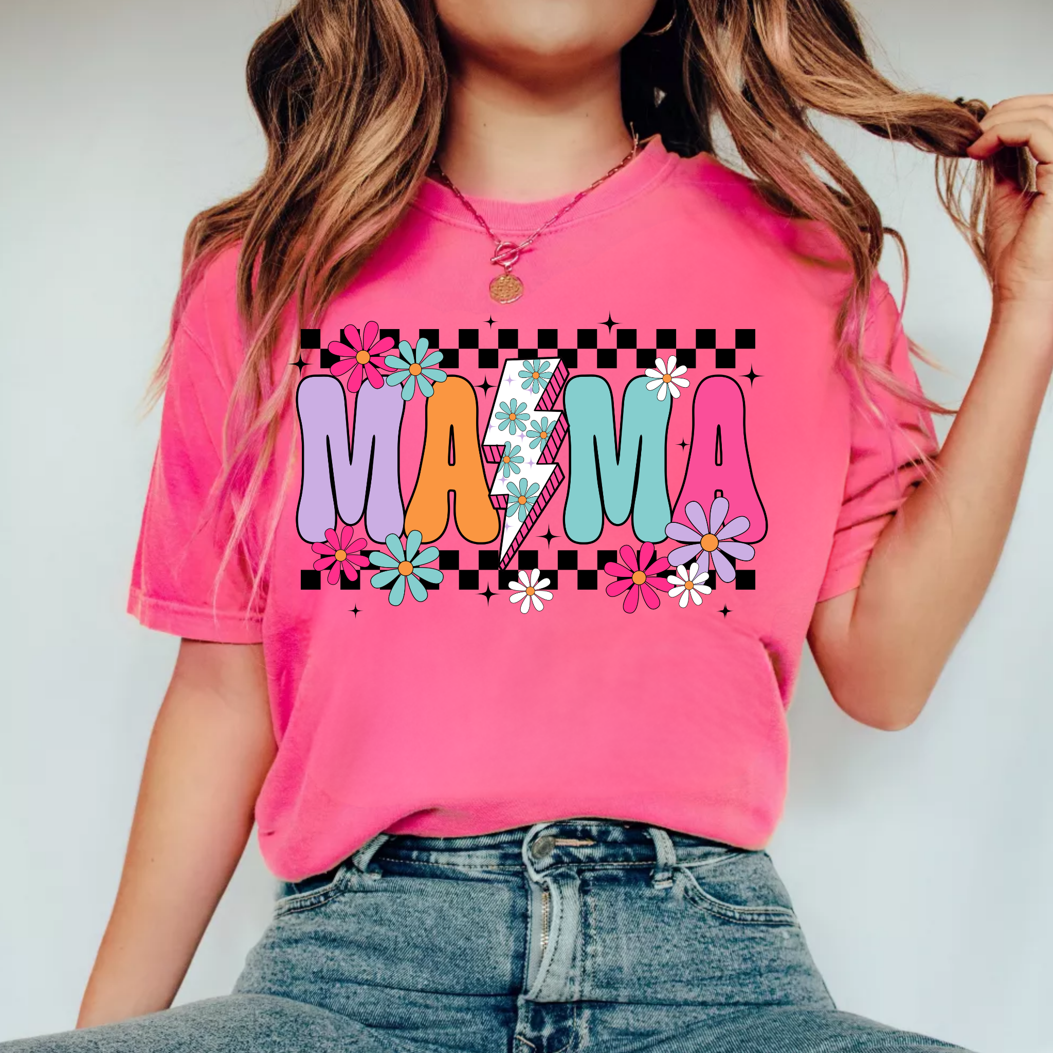 TEELUX - Wholesale Sublimation Transfer - (Shirt not included) MAMA checked w Lightning -  DTF (COLD PEEL)0