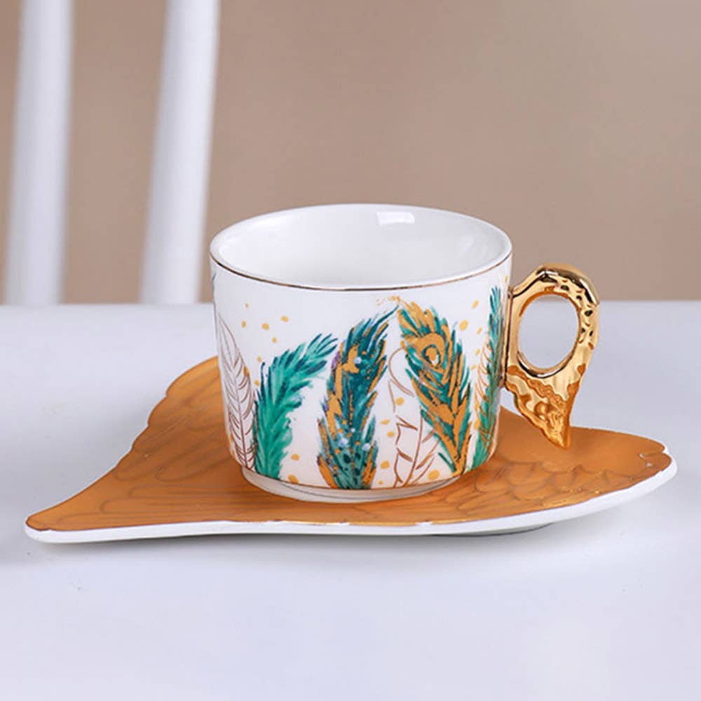 Sensibling Corp. – Großhandel Tee-/Kaffeetasse – Teetasse mit Untertasse und Untertasse aus Keramik mit Feather Angel Wings
3