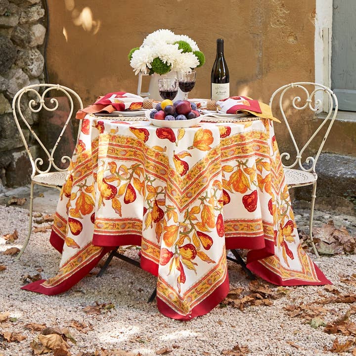 Toalha de mesa francesa Orchard Pear Borgonha por atacado de Couleur Nature