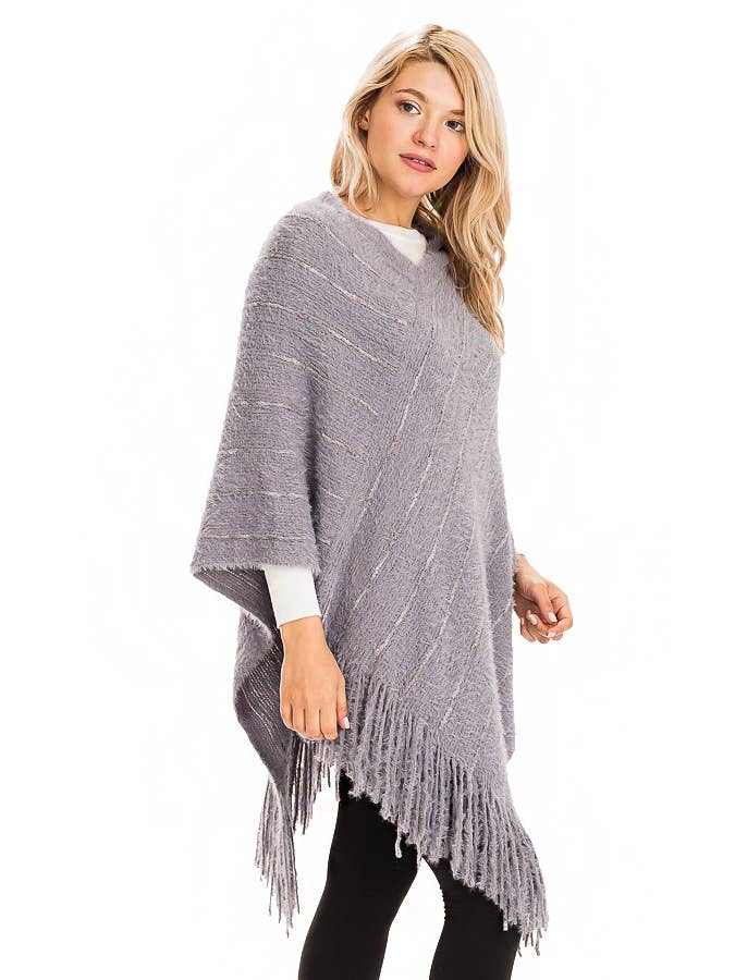 Cap Zone - Wholesale Poncho - Women's - Glitter Rainbow Tinsel Faux Angora Cozy Poncho