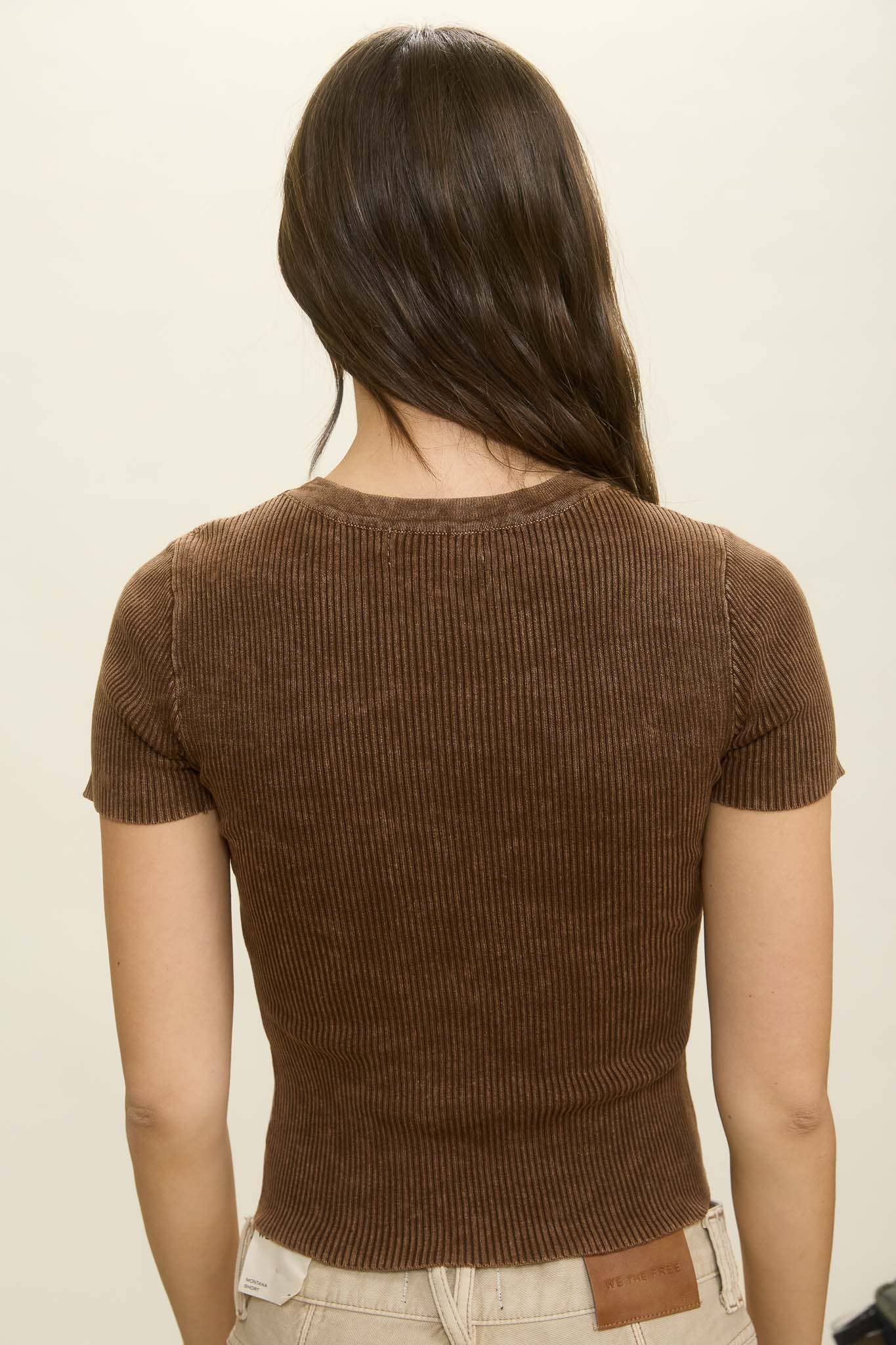 J.O.A - Wholesale Knit Top - Women's - WASHED RIBBED SHORT SLEEVE CROPPED KNIT TEE7