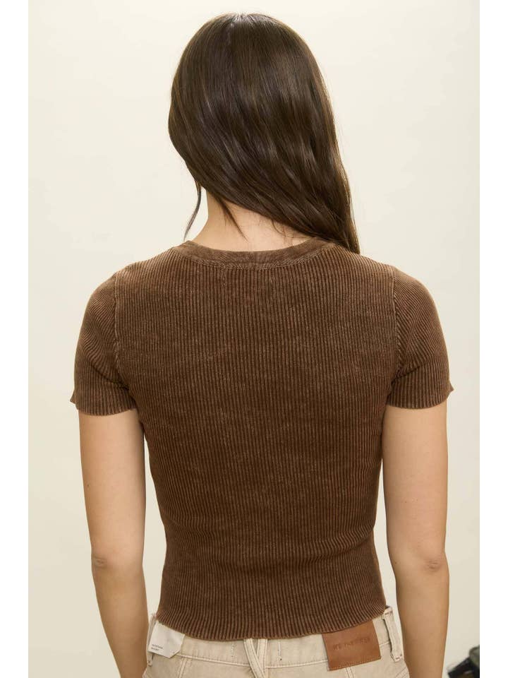 J.O.A - Wholesale Knit Top - Women's - WASHED RIBBED SHORT SLEEVE CROPPED KNIT TEE7