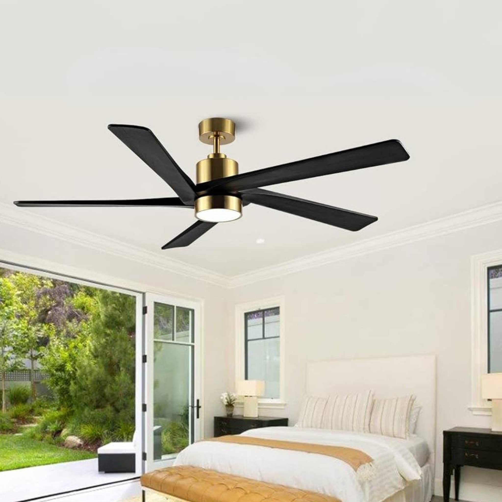 Brio Lighting - Wholesale Ceiling Fan - Ceiling Fan 64" 5-Blade 6-Speed Black & Gold with LED Light0