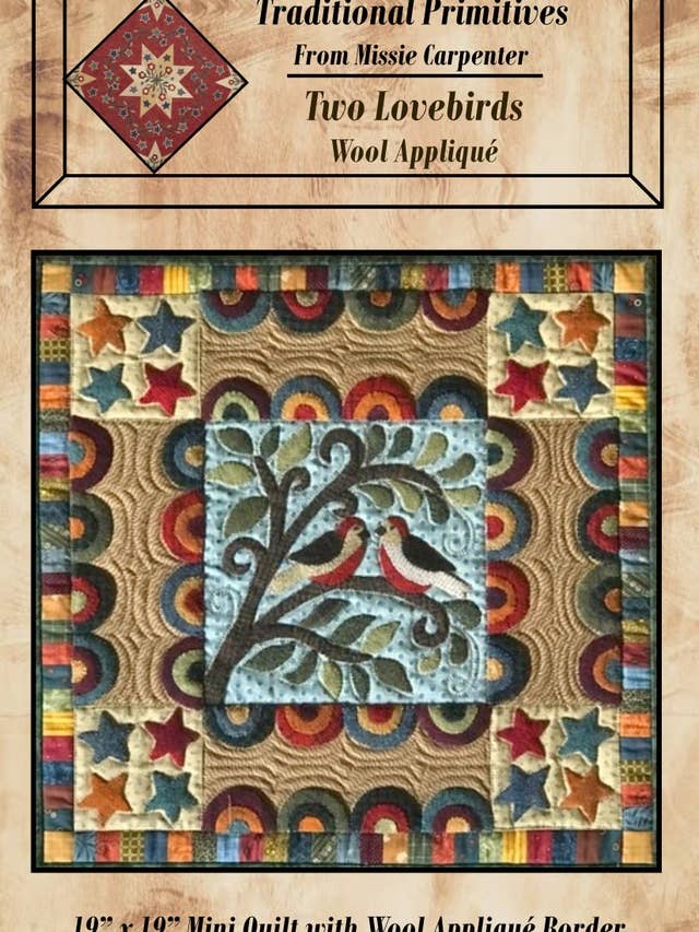 Patrón de apliques de lana con dos agapornis para venta al por mayor de Traditional Primitives