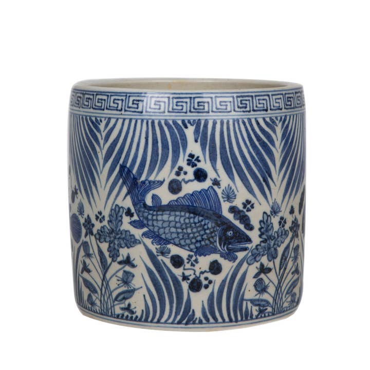 Legend Accents - Vente Pot - Cache-pot de clés grecques en forme de lotus en forme de poisson bleu et blanc1